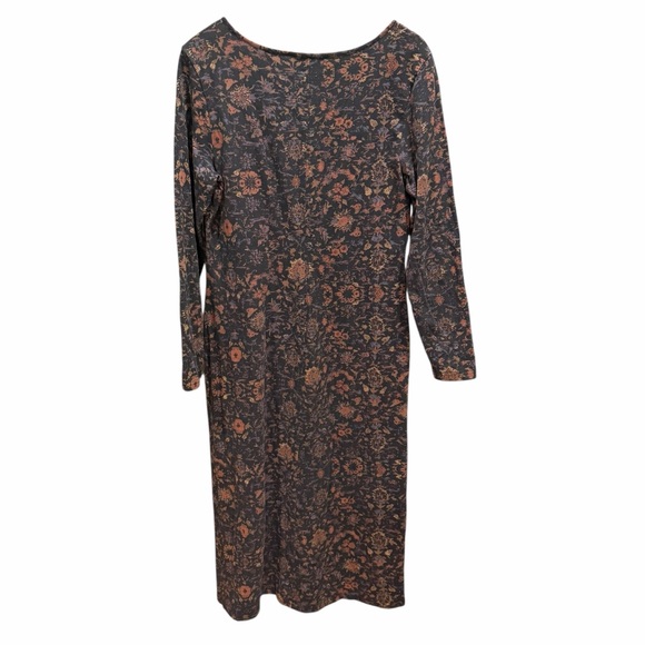 Peruvian Connection Cotton Spandex Maxi Dress Large Black Floral Long Sleeve - Picture 7 of 11